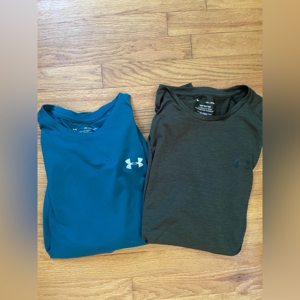 Under Armour men headgear activewear short sleeve t shirts green blue size xxl